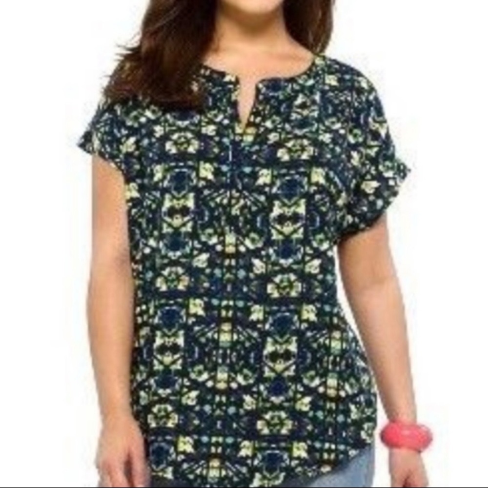 PURE ENERGY floral v-neck loose fit women’s blouse Size 0X
